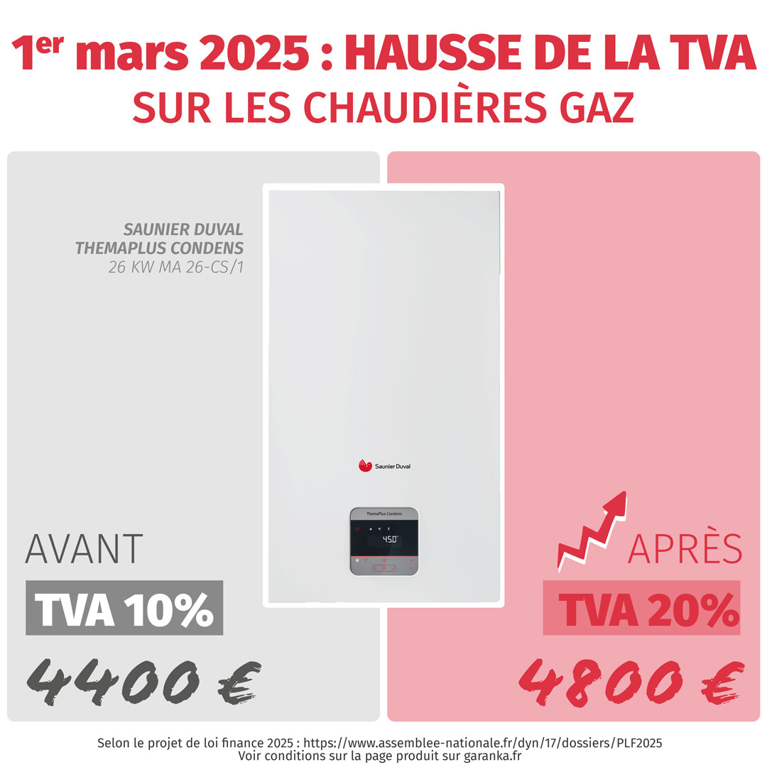 Illustration de l'augmentation du prix d'une chaudière à condensation avec la hausse de la TVA